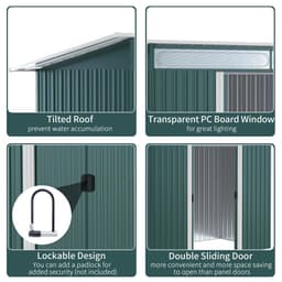 image-Pent Roofed Metal Shed Foundation Vent 260x133x200cm Sliding Door Green