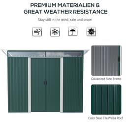 image-Pent Roofed Metal Shed Foundation Vent 260x133x200cm Sliding Door Green