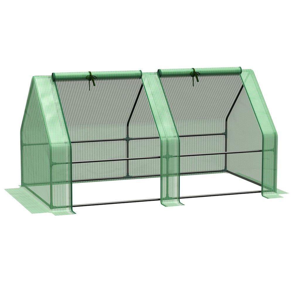 image-Mini Small Greenhouse Steel Frame & PE Cover & Zip Window 180x90x90cm