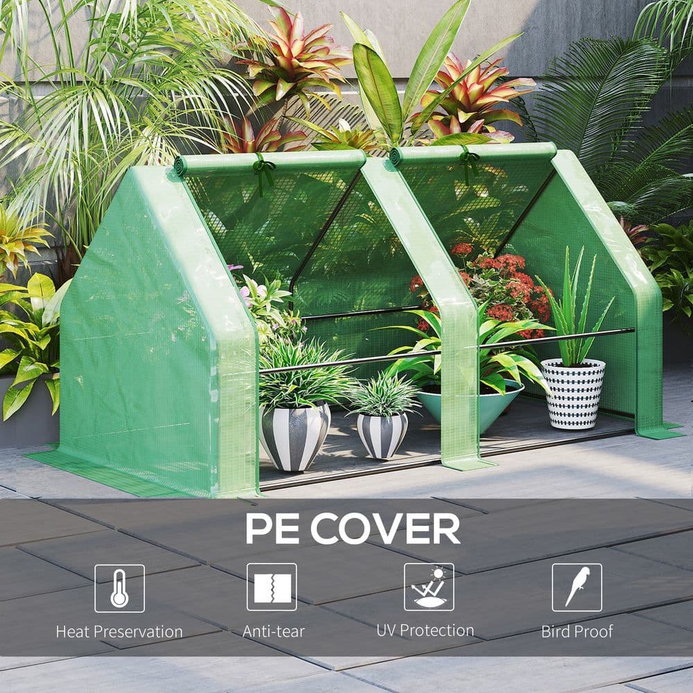 image-Mini Small Greenhouse Steel Frame & PE Cover & Zip Window 180x90x90cm