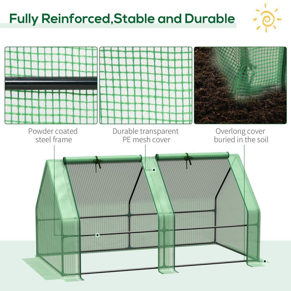 image-Mini Small Greenhouse Steel Frame & PE Cover & Zip Window 180x90x90cm
