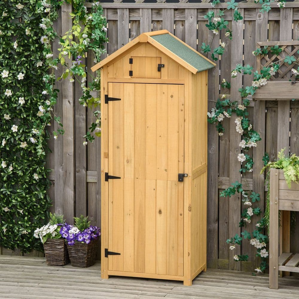 image-Garden Shed Utility 3 Shelves Wood Outdoor 77 x 54.2 x 179cm - Brown