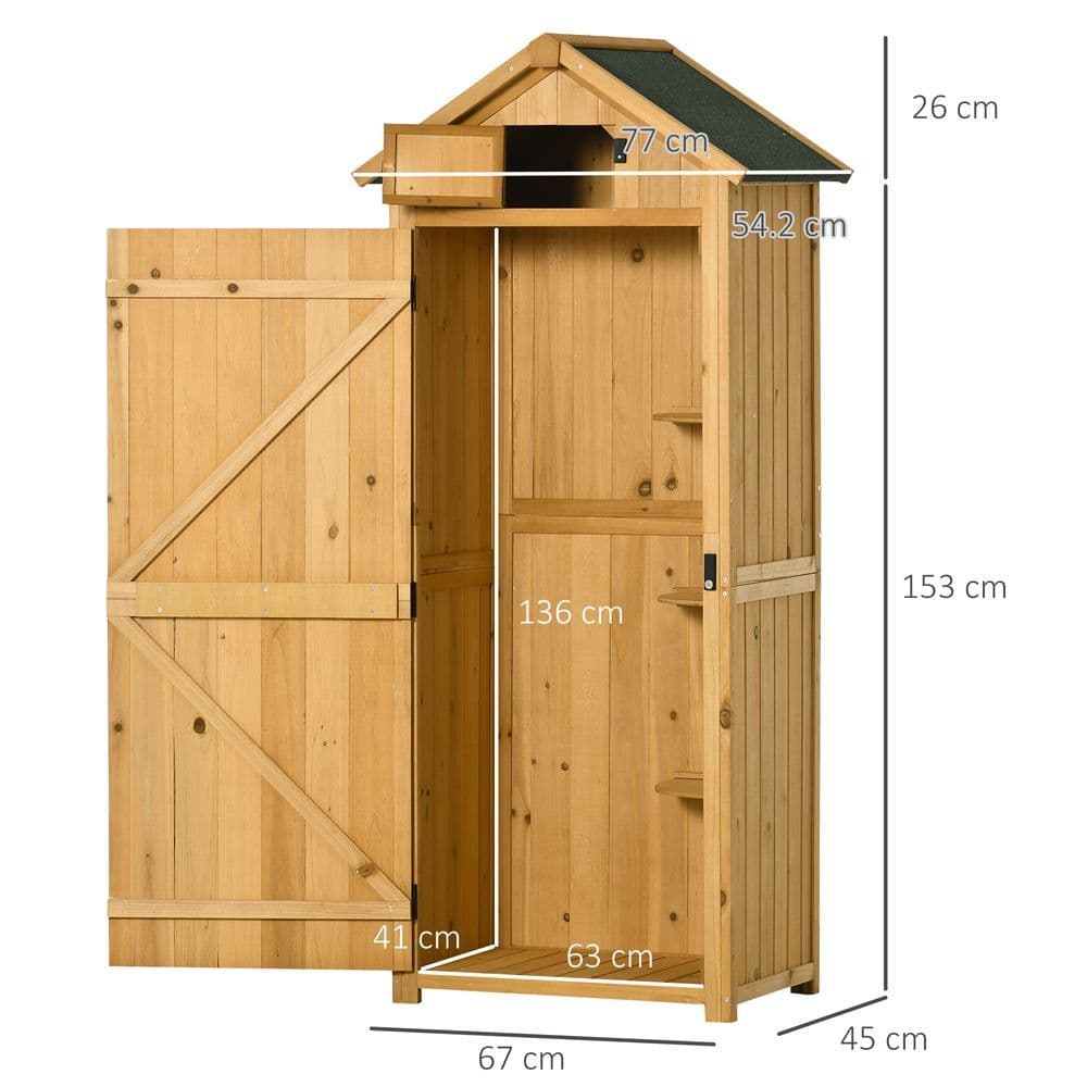 image-Garden Shed Utility 3 Shelves Wood Outdoor 77 x 54.2 x 179cm - Brown
