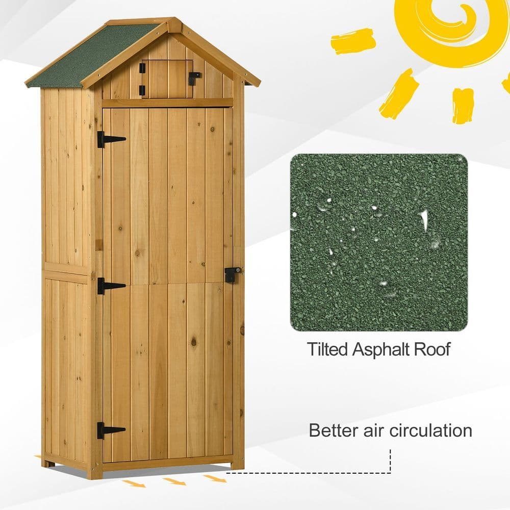 image-Garden Shed Utility 3 Shelves Wood Outdoor 77 x 54.2 x 179cm - Brown