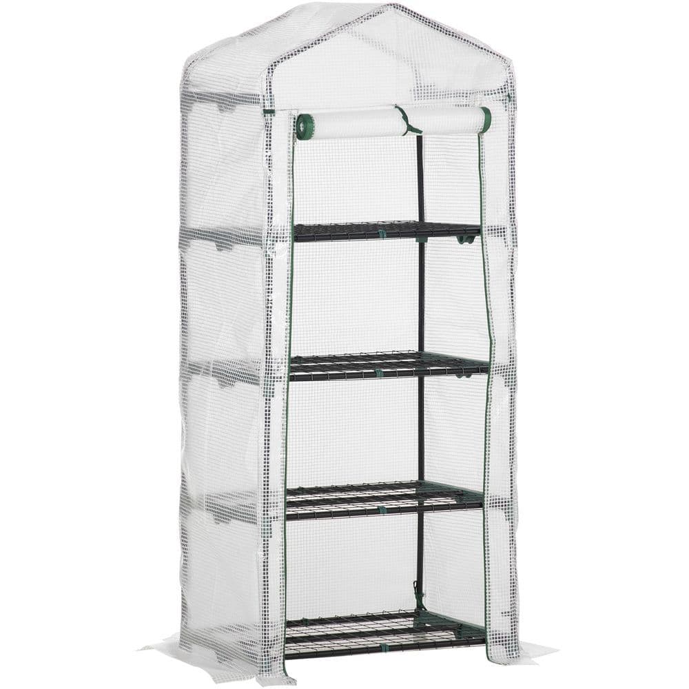 image-4 Tier Mini Greenhouse, Portable with Steel Frame, PE Cover, 160x69x50cm