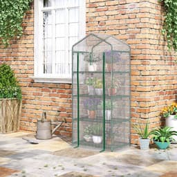 image-4 Tier Mini Greenhouse, Portable with Steel Frame, PE Cover, 160x69x50cm