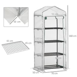 image-4 Tier Mini Greenhouse, Portable with Steel Frame, PE Cover, 160x69x50cm