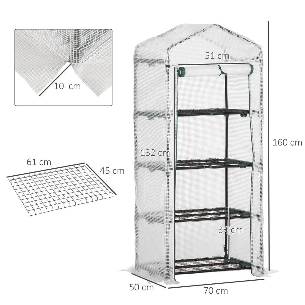 image-4 Tier Mini Greenhouse, Portable with Steel Frame, PE Cover, 160x69x50cm