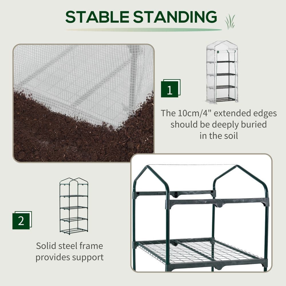 image-4 Tier Mini Greenhouse, Portable with Steel Frame, PE Cover, 160x69x50cm