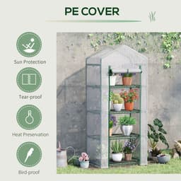 image-4 Tier Mini Greenhouse, Portable with Steel Frame, PE Cover, 160x69x50cm