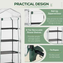 image-4 Tier Mini Greenhouse, Portable with Steel Frame, PE Cover, 160x69x50cm