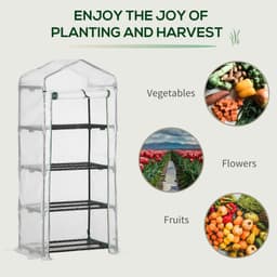image-4 Tier Mini Greenhouse, Portable with Steel Frame, PE Cover, 160x69x50cm