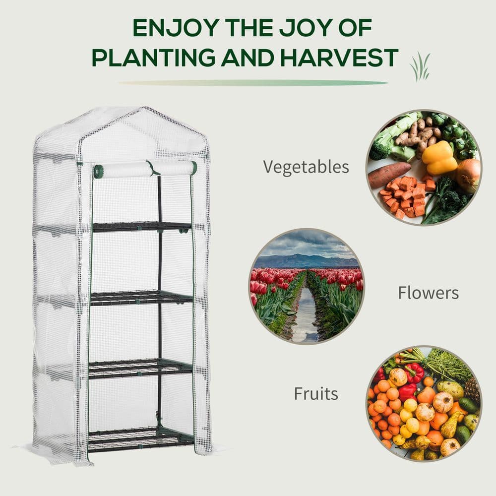 image-4 Tier Mini Greenhouse, Portable with Steel Frame, PE Cover, 160x69x50cm