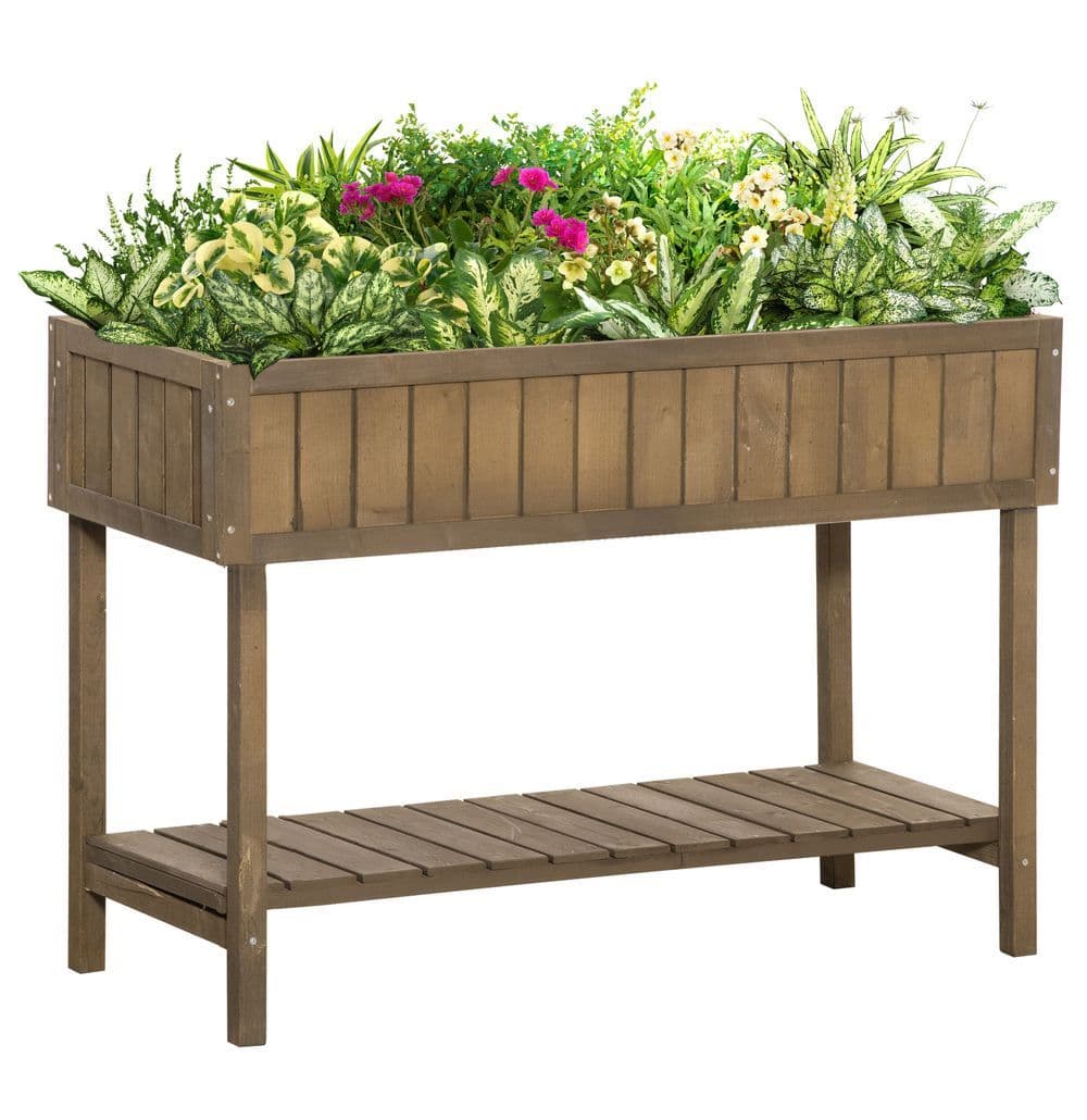 image-Wooden Raised Bed Container Garden Plant Stand 8 Boxes 110x46x76cm Brown