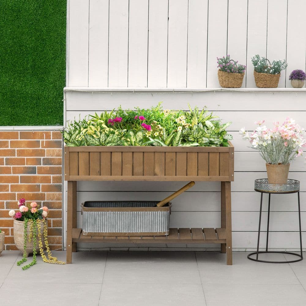 image-Wooden Raised Bed Container Garden Plant Stand 8 Boxes 110x46x76cm Brown