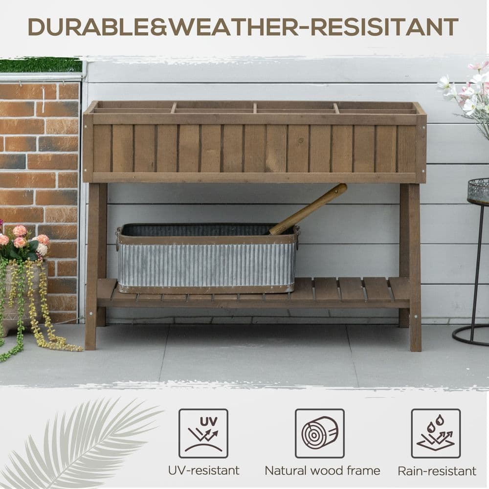 image-Wooden Raised Bed Container Garden Plant Stand 8 Boxes 110x46x76cm Brown