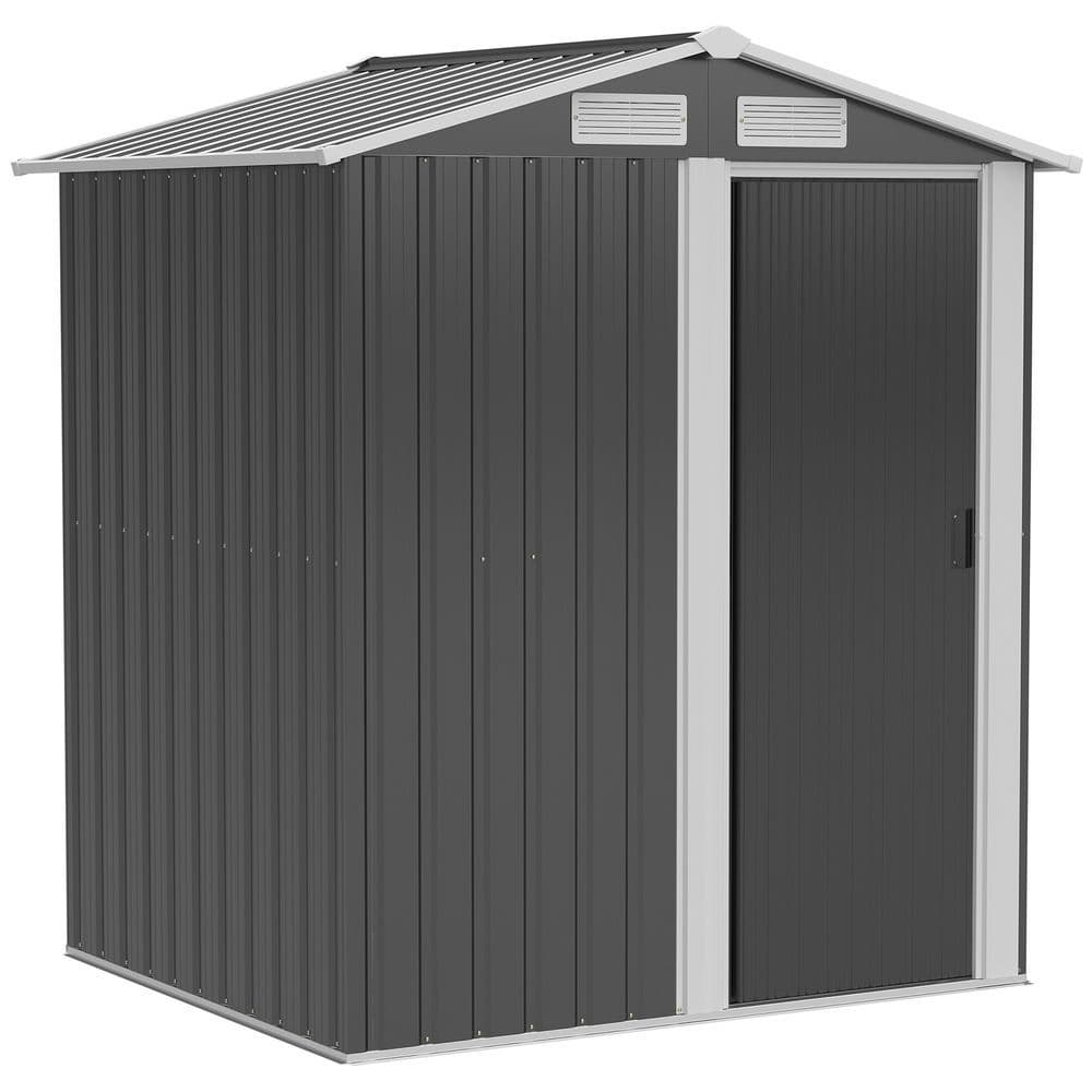 image-Outdoor Storage Shed, Sliding Door, Sloped Roof 152 x 132 x 188 cm, Grey