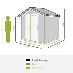 image-Outdoor Storage Shed, Sliding Door, Sloped Roof 152 x 132 x 188 cm, Grey