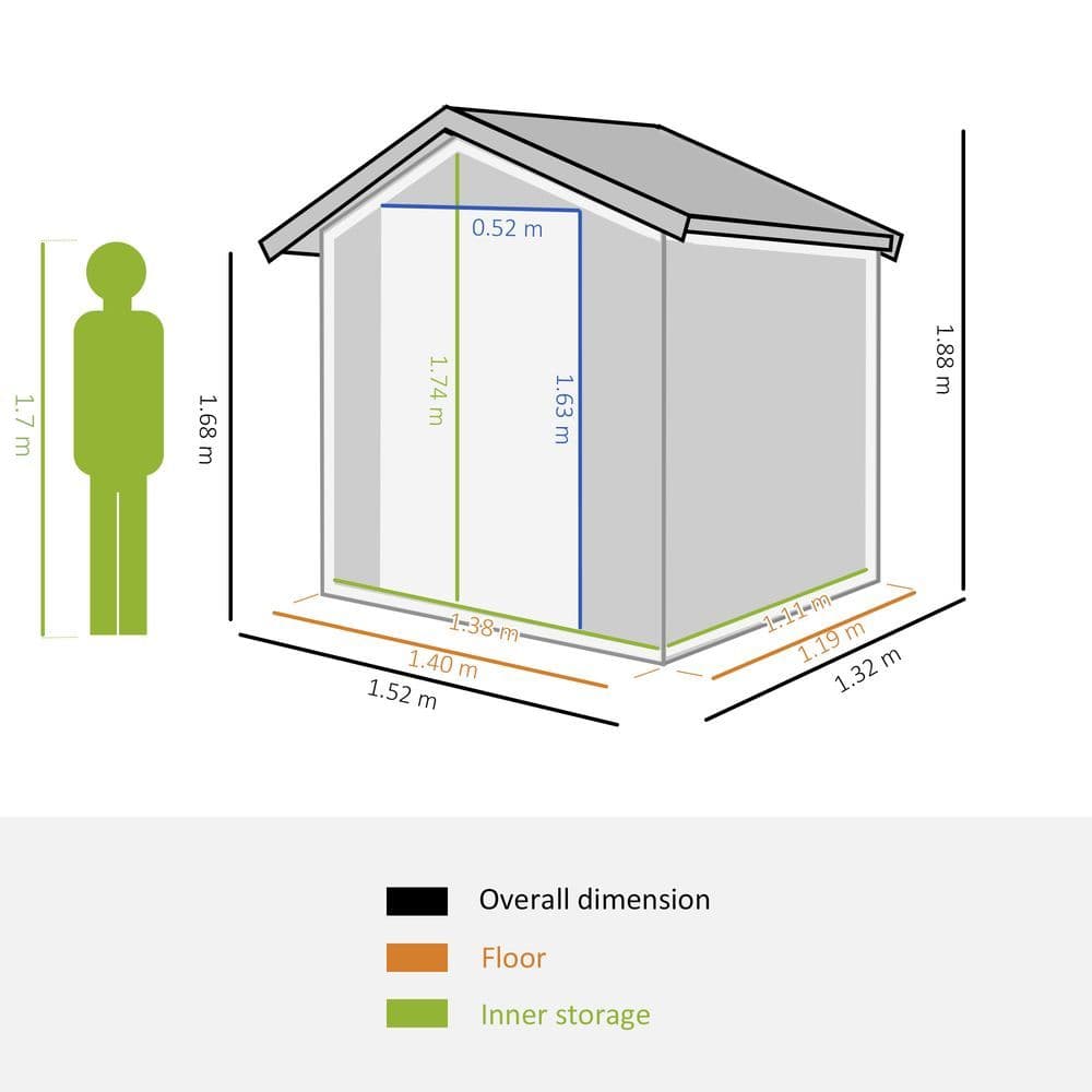 image-Outdoor Storage Shed, Sliding Door, Sloped Roof 152 x 132 x 188 cm, Grey