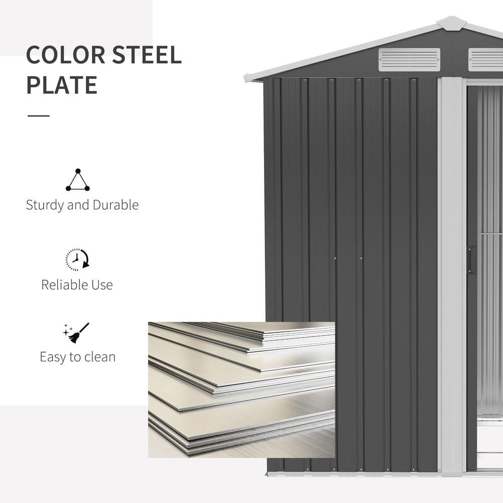 image-Outdoor Storage Shed, Sliding Door, Sloped Roof 152 x 132 x 188 cm, Grey