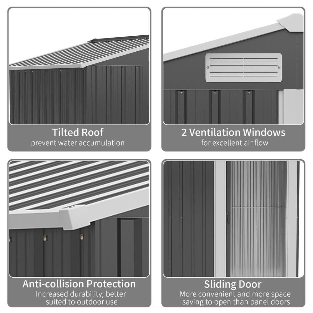 image-Outdoor Storage Shed, Sliding Door, Sloped Roof 152 x 132 x 188 cm, Grey
