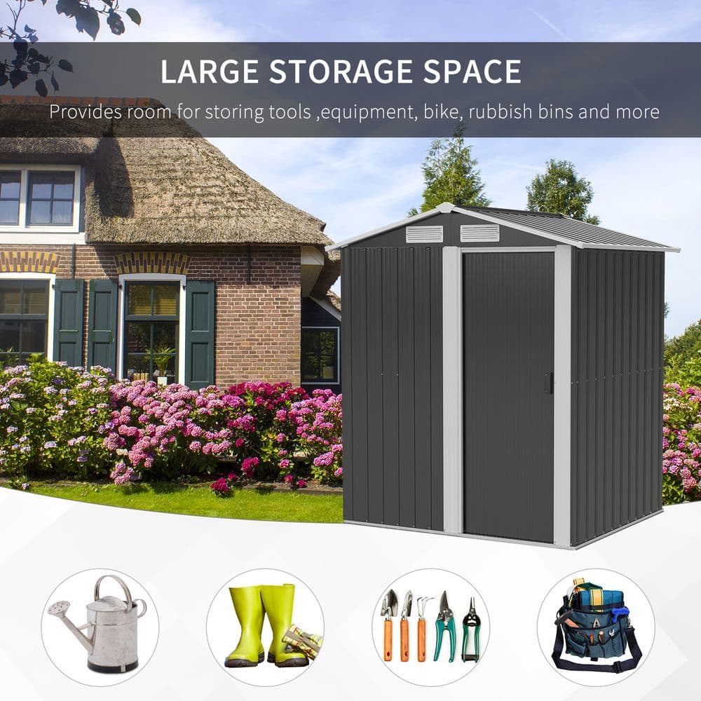 image-Outdoor Storage Shed, Sliding Door, Sloped Roof 152 x 132 x 188 cm, Grey