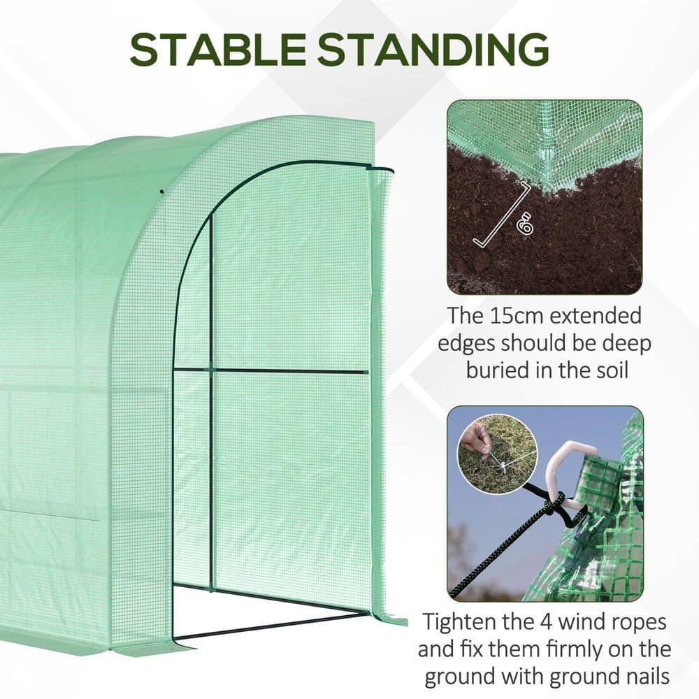 image-Walk-In Greenhouse PE Cover and 3-Tier Shelves, Green, 300x150x213 cm