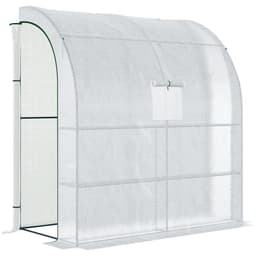 image-Walk-In Leanto Greenhouse Windows Doors 2 Tiers 4 Shelves 200x100x213cm White