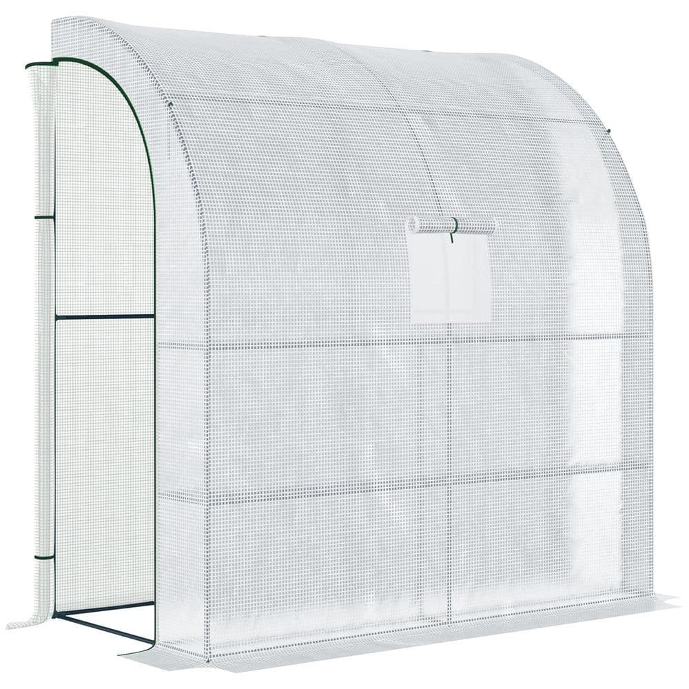 image-Walk-In Leanto Greenhouse Windows Doors 2 Tiers 4 Shelves 200x100x213cm White