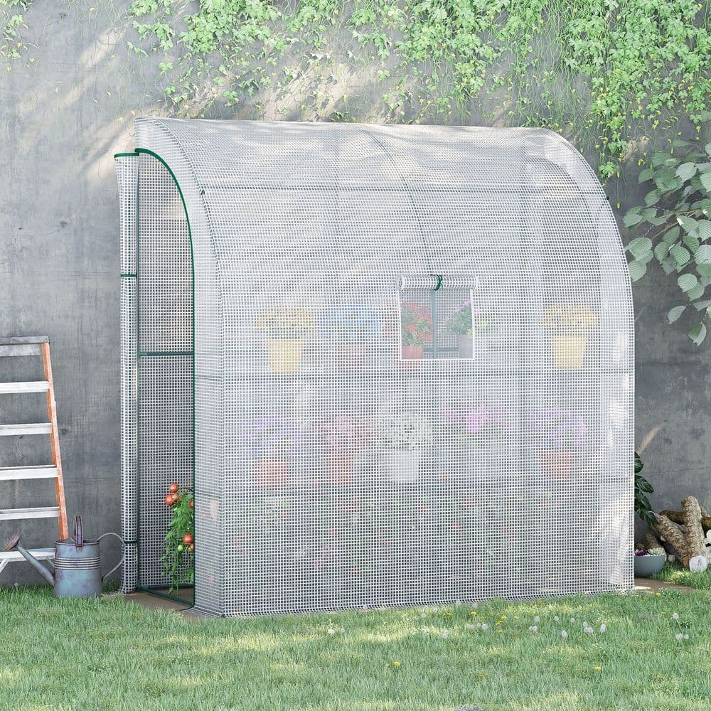 image-Walk-In Leanto Greenhouse Windows Doors 2 Tiers 4 Shelves 200x100x213cm White