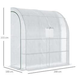 image-Walk-In Leanto Greenhouse Windows Doors 2 Tiers 4 Shelves 200x100x213cm White