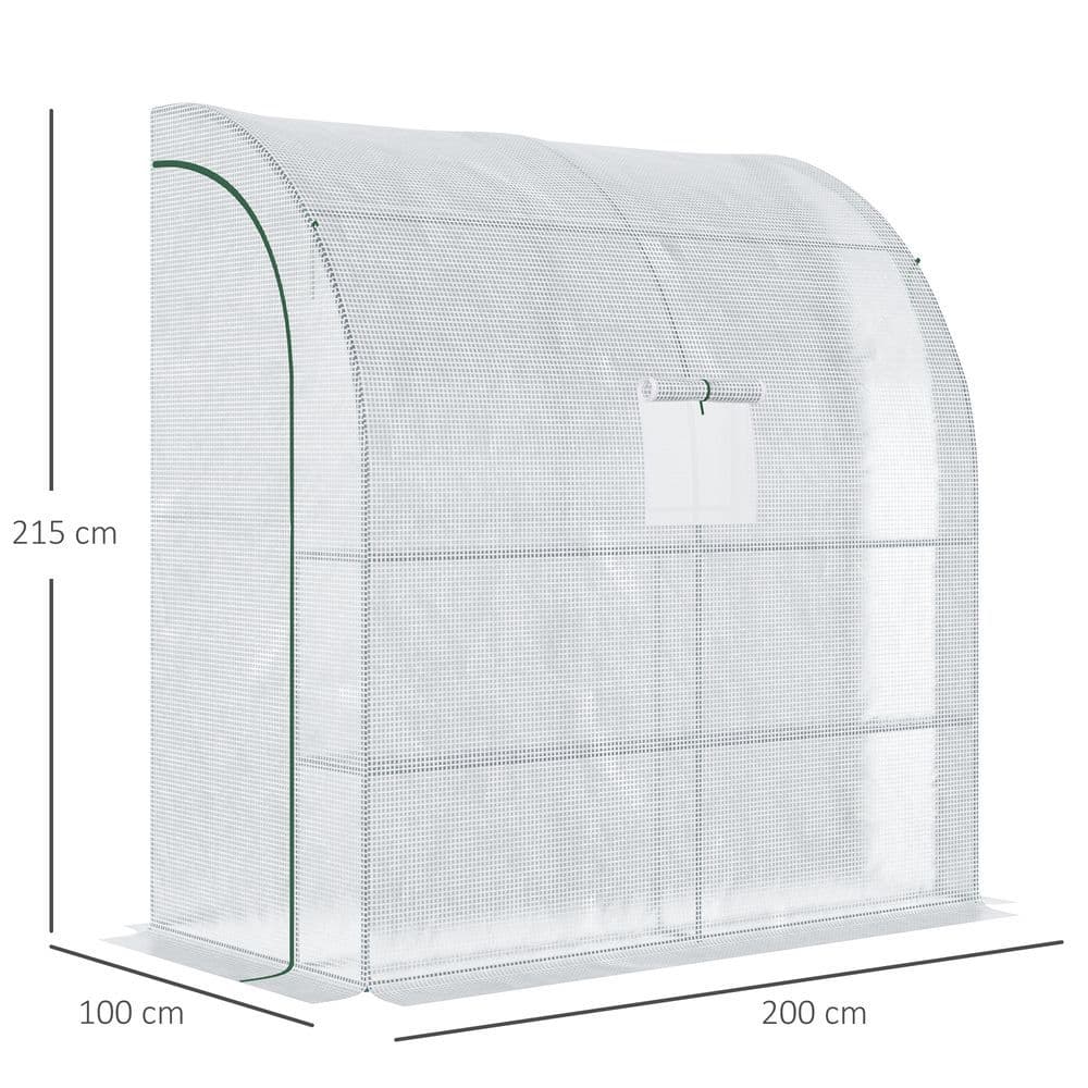 image-Walk-In Leanto Greenhouse Windows Doors 2 Tiers 4 Shelves 200x100x213cm White