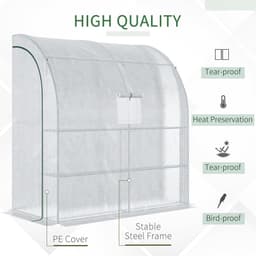 image-Walk-In Leanto Greenhouse Windows Doors 2 Tiers 4 Shelves 200x100x213cm White