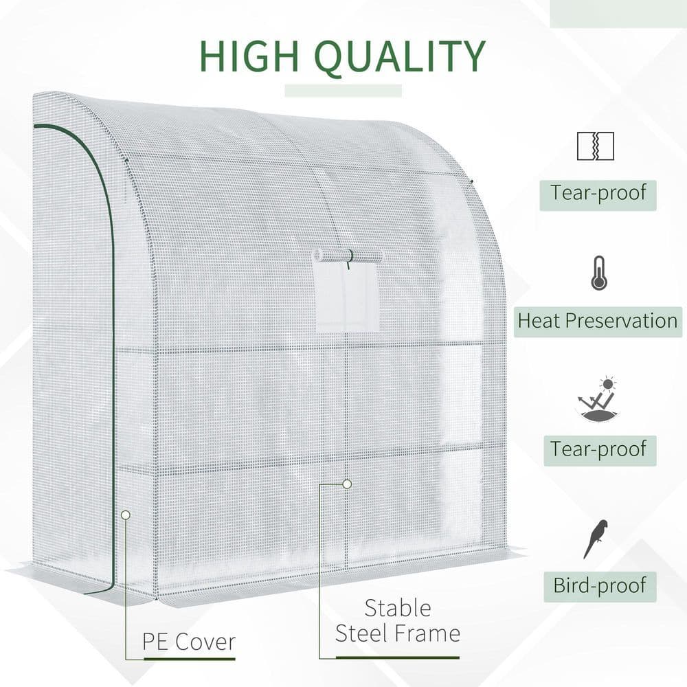 image-Walk-In Leanto Greenhouse Windows Doors 2 Tiers 4 Shelves 200x100x213cm White