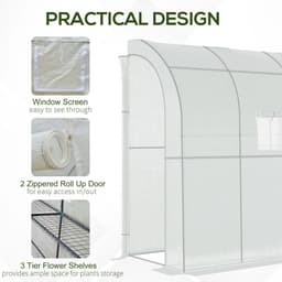 image-Walk-In Leanto Greenhouse Windows Doors 2 Tiers 4 Shelves 200x100x213cm White