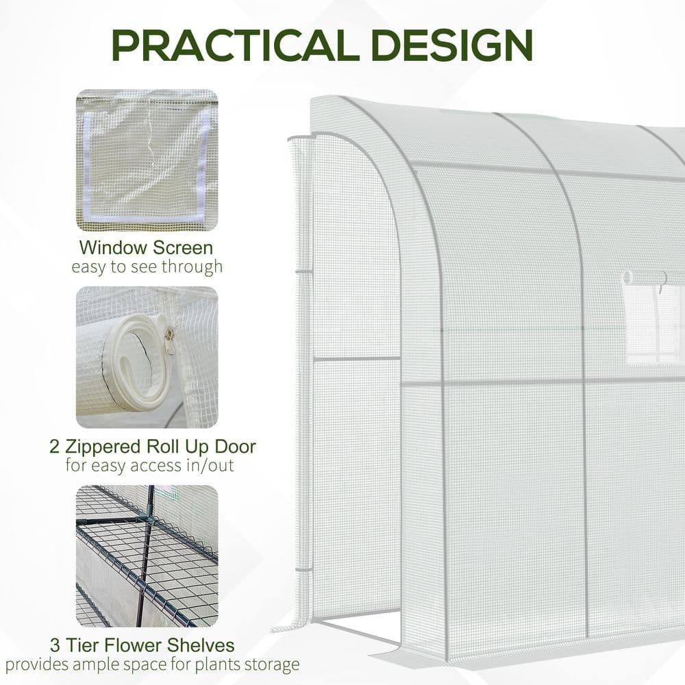 image-Walk-In Leanto Greenhouse Windows Doors 2 Tiers 4 Shelves 200x100x213cm White