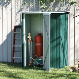 image-4.7ft x 2.8ft Garden Shed Steel Sloped Roof Door w/ Latch Green