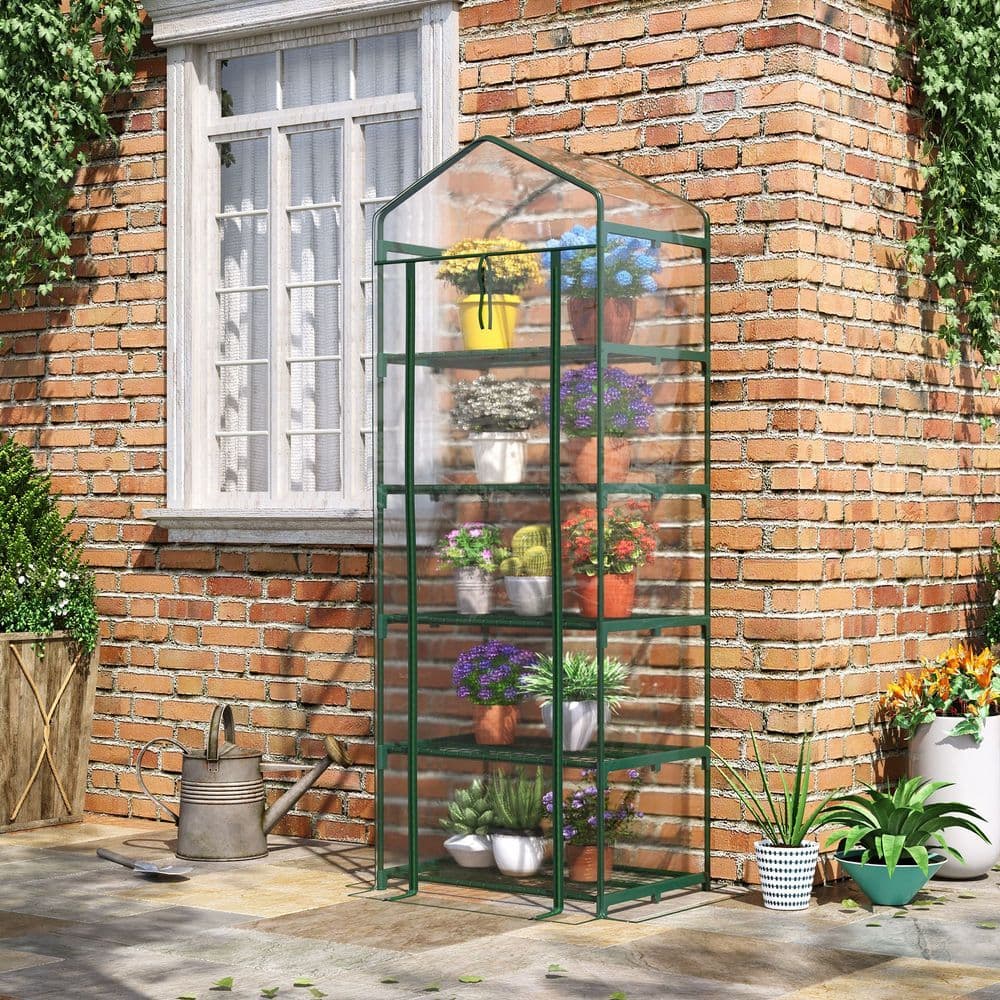 image-5 Tier Greenhouse OutdoorPortable Shed Metal Frame Transparent 69x49x193cm