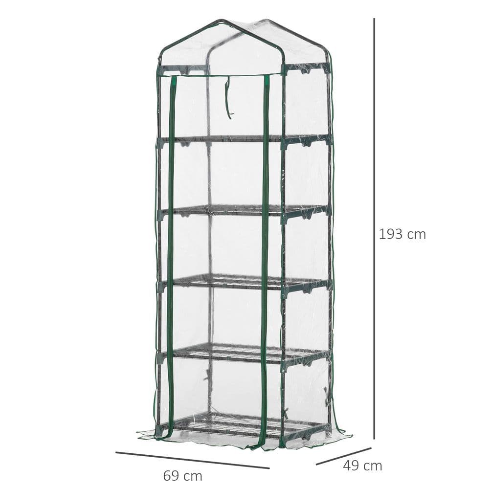 image-5 Tier Greenhouse OutdoorPortable Shed Metal Frame Transparent 69x49x193cm