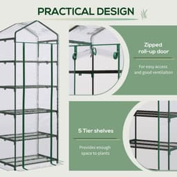 image-5 Tier Greenhouse OutdoorPortable Shed Metal Frame Transparent 69x49x193cm