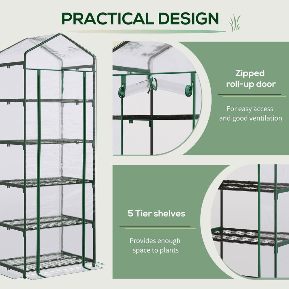 image-5 Tier Greenhouse OutdoorPortable Shed Metal Frame Transparent 69x49x193cm