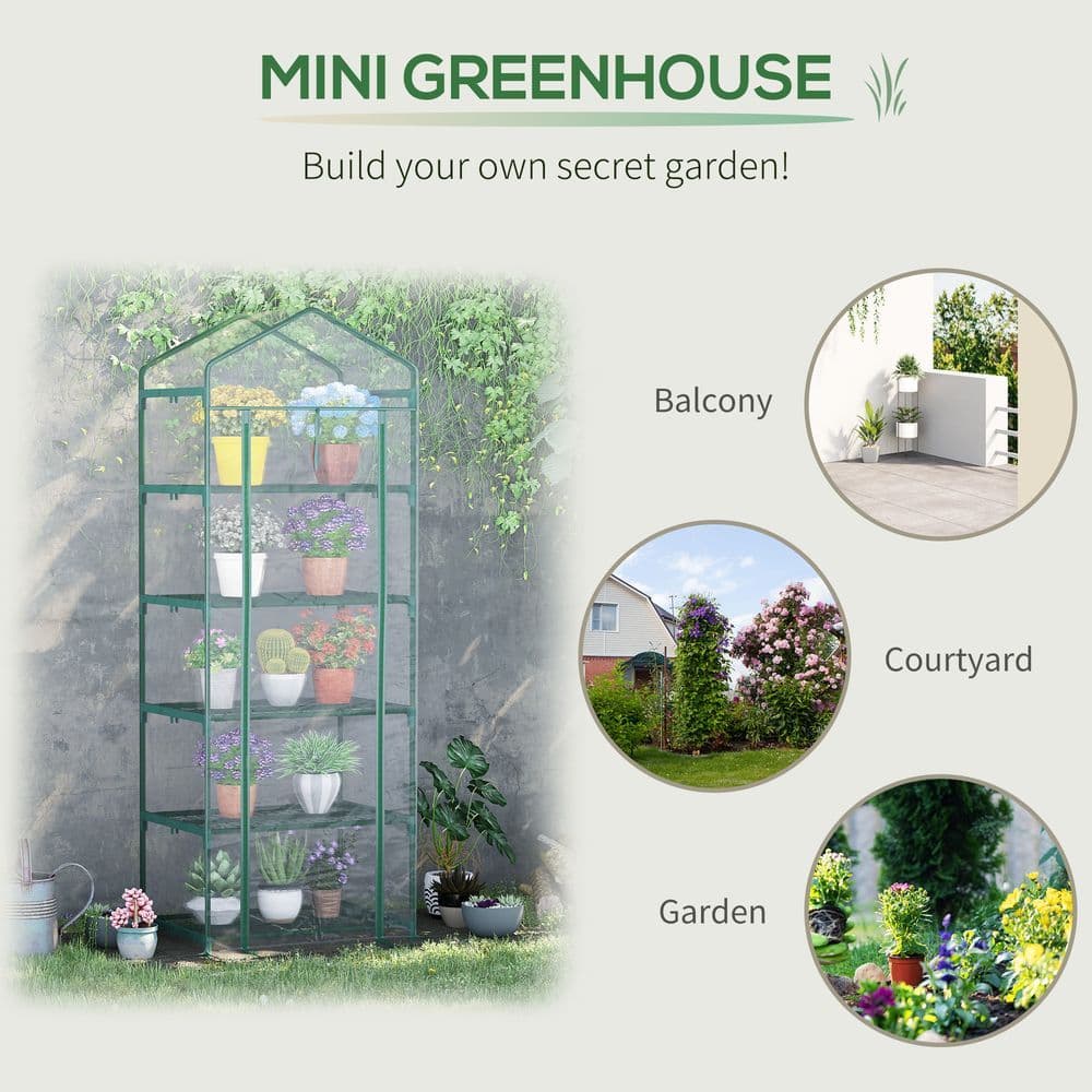image-5 Tier Greenhouse OutdoorPortable Shed Metal Frame Transparent 69x49x193cm