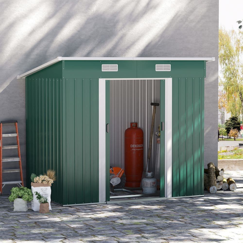 image-7 x 4ft Outdoor Garden Metal Storage Shed, Green