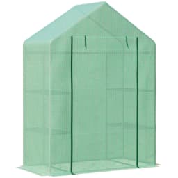 image-WalkIn Greenhouse 2 Tier Shelf, Roll-Up Door, PE Cover, 141x72x191cm, Green
