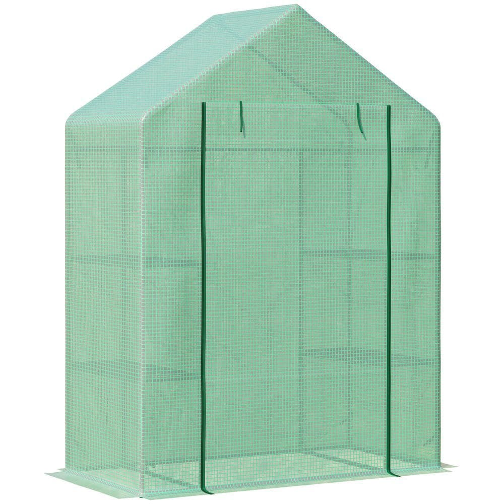 image-WalkIn Greenhouse 2 Tier Shelf, Roll-Up Door, PE Cover, 141x72x191cm, Green