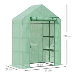 image-WalkIn Greenhouse 2 Tier Shelf, Roll-Up Door, PE Cover, 141x72x191cm, Green