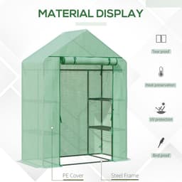 image-WalkIn Greenhouse 2 Tier Shelf, Roll-Up Door, PE Cover, 141x72x191cm, Green