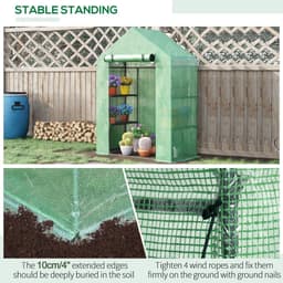 image-WalkIn Greenhouse 2 Tier Shelf, Roll-Up Door, PE Cover, 141x72x191cm, Green