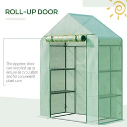 image-WalkIn Greenhouse 2 Tier Shelf, Roll-Up Door, PE Cover, 141x72x191cm, Green