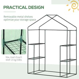 image-WalkIn Greenhouse 2 Tier Shelf, Roll-Up Door, PE Cover, 141x72x191cm, Green